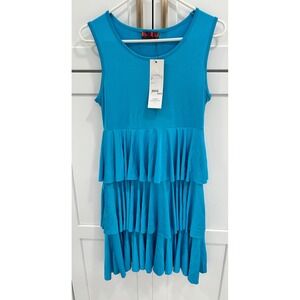 ISLE‎ Apparel Turquoise Blue Tiered Ruffle Sleeveless Mini Dress Small NWT